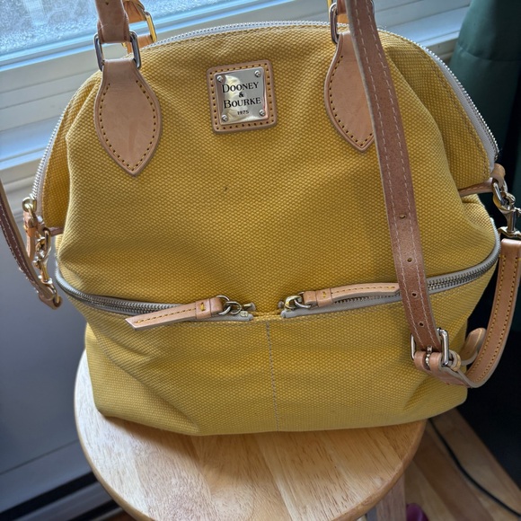 Dooney & Bourke Dillen Double Pocket Satchel Yellow Canvas - Picture 3 of 16